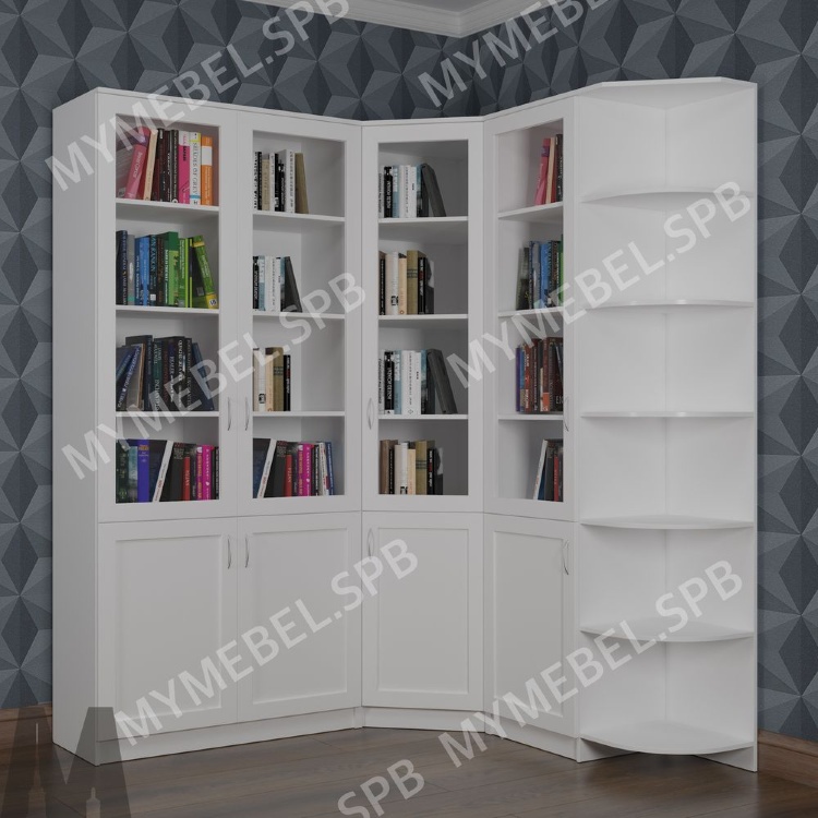 Книжный угловой шкаф с открытыми полками №30